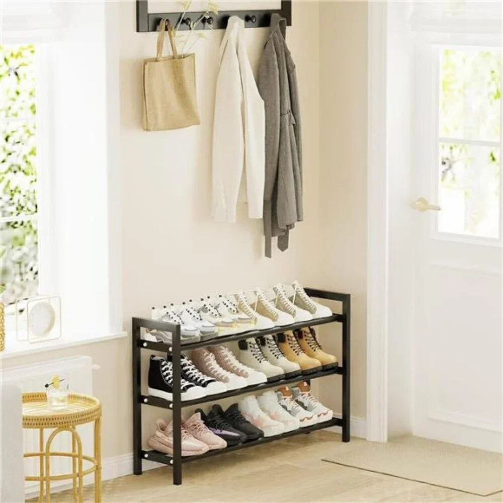 Expandable shoe rack 3 tier adjustable shoe organizer for closet entryway storag